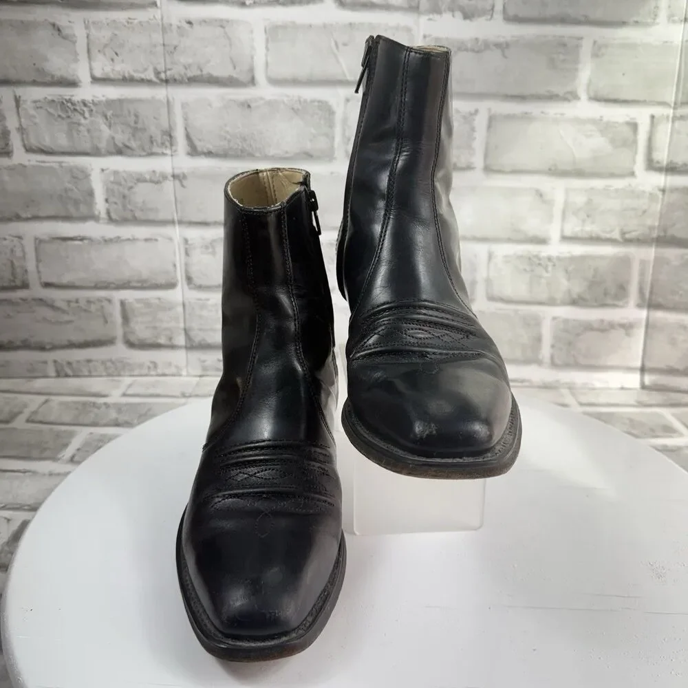 Hanover Vintage Men's 8 D/B Black Leather Ankle Zip Western Classic Boots